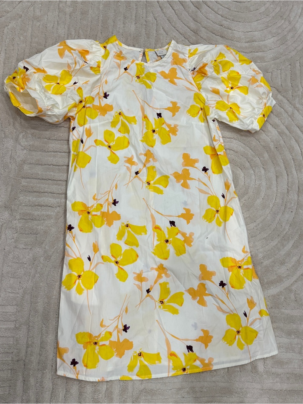 A new day White Mini Dress with Yellow Floral Print